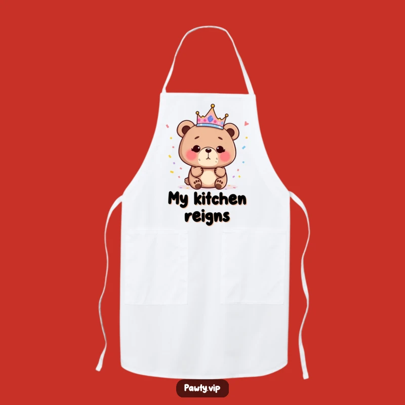 Funny Bear Queen Apron, Sparkly Crown Cooking Gear, Regal Kitchen Fun, Hilarious Gift