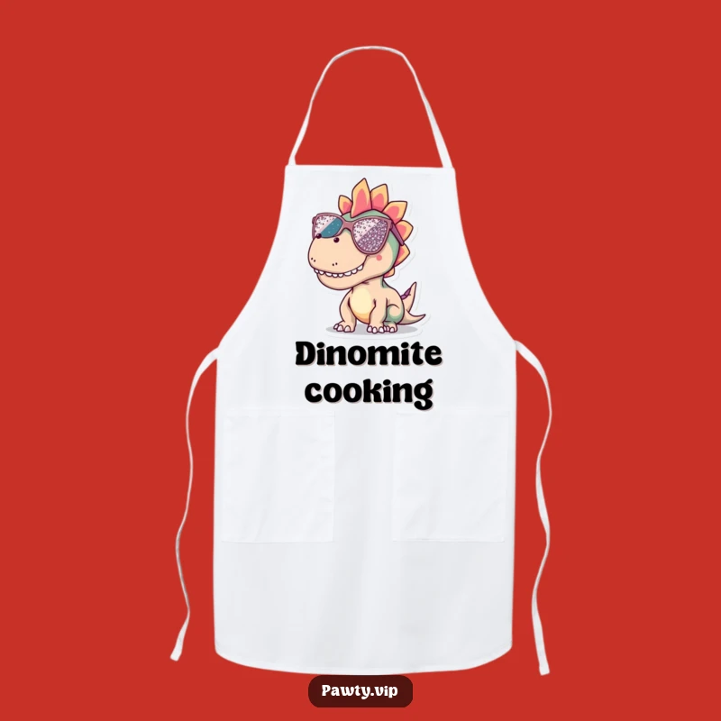 Funny Dinosaur Shades Apron: Protect your clothes with a cool dino, a perfect retro funny gift for chefs.