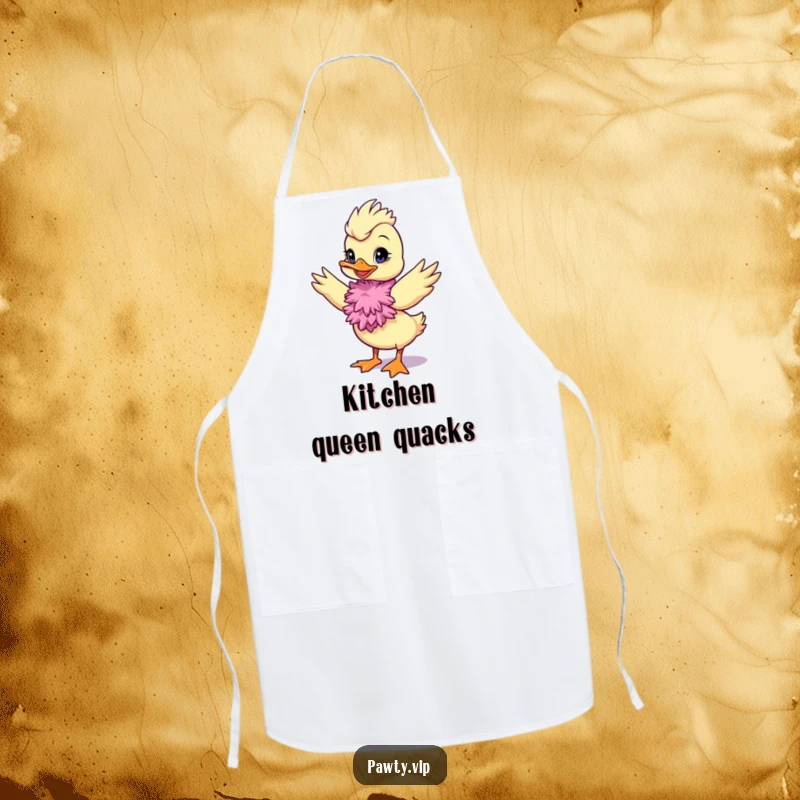 Funny duck diva apron with a feather boa, perfect for cooking with humorous glamour.