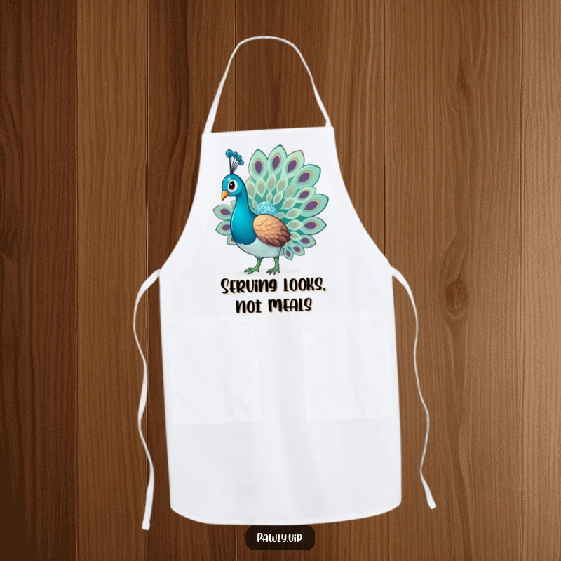 Funny Glitter Peacock Apron with a glamorous bird displaying its sparkling tail feathers, perfect for adding glitter to your culinary adventures.