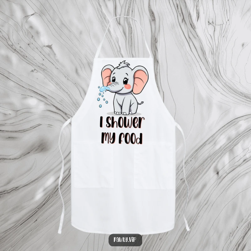 Funny Elephant Apron: A cheerful elephant sprays sparkling water from its trunk, a humorous and practical addition for kitchen fun.