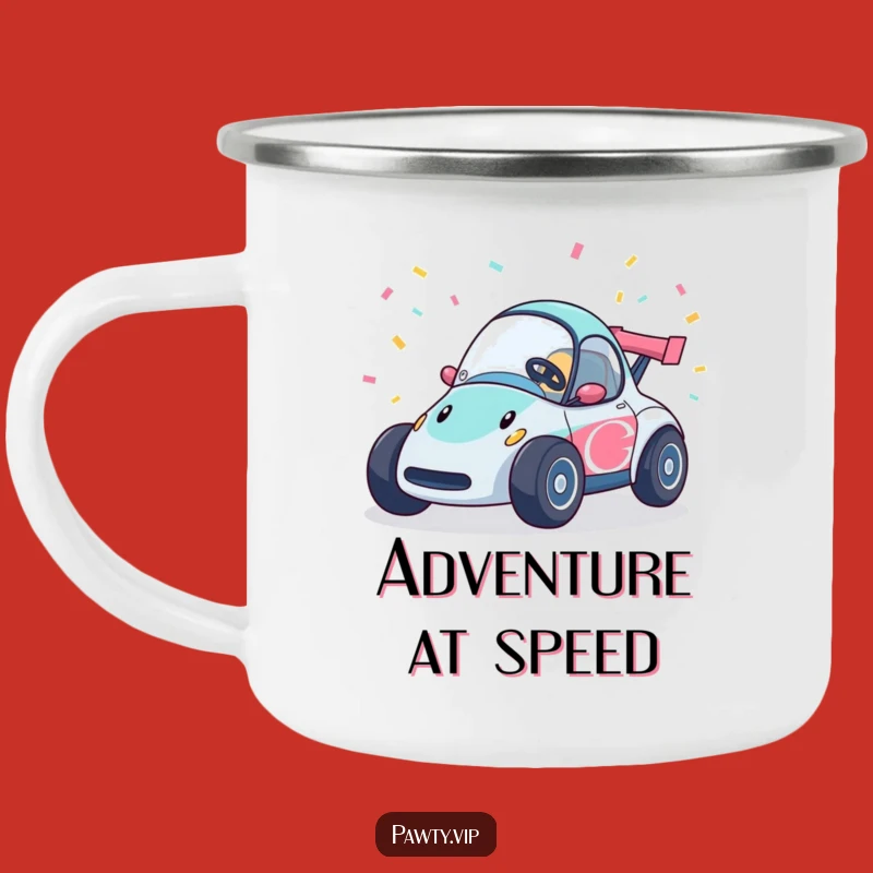 Funny Race Car Confetti Camping Mug: Durable and portable, ideal for adventures with a speedy car, a funny gift.