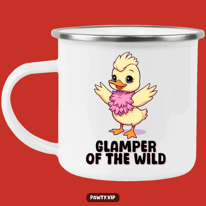 Funny Duck Diva Camping Mug, Feather Boa Enamel Cup, Glamorous Outdoor Fun, Gift