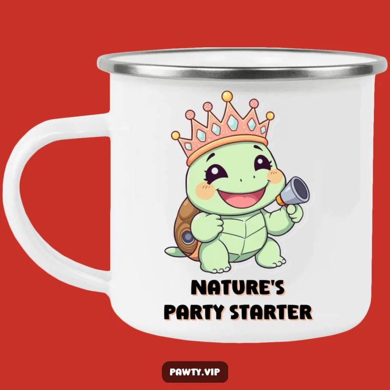 Funny Giggling Turtle Crown Camping Mug: Hilarious Party Companion for Outdoor Celebrations