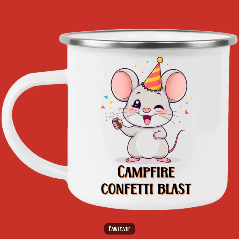 Funny Mouse Party Popper Camping Mug – Durable & Festive Outdoor Drinkware