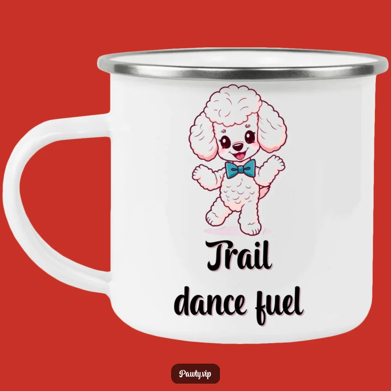 Funny Poodle Dancing Camping Mug: Fancy Bow Tie for Stylish Outdoors