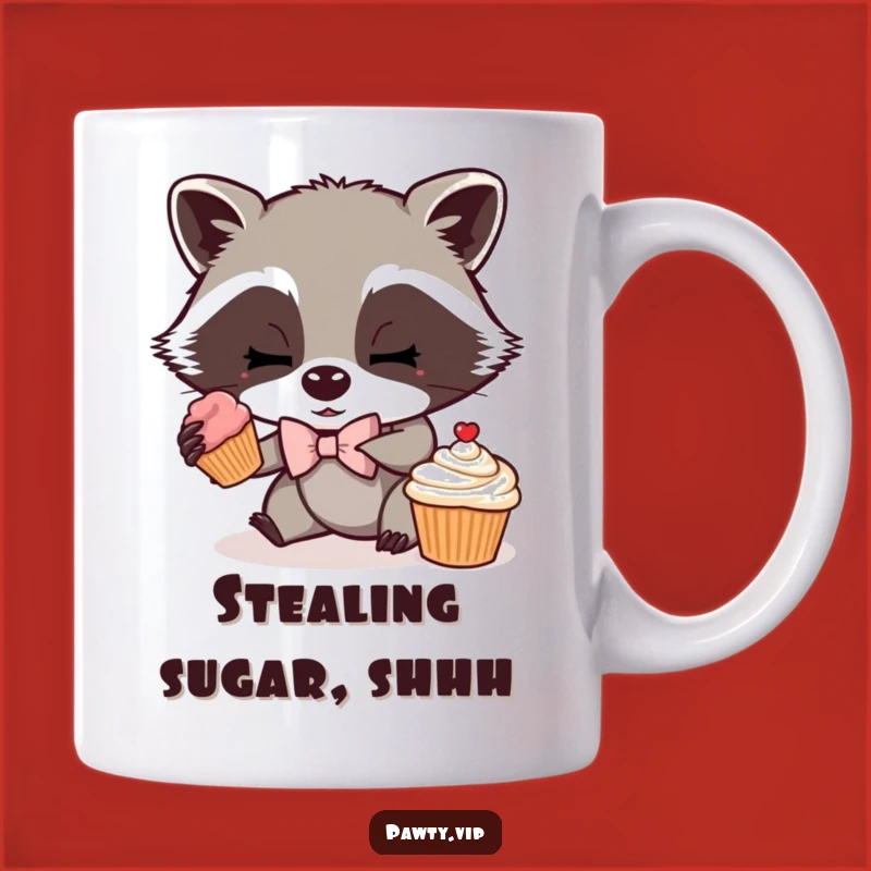 Funny Raccoon Cupcake Mug: Mischievous Bow Tie Raccoon Stealing Treat, Perfect Gift