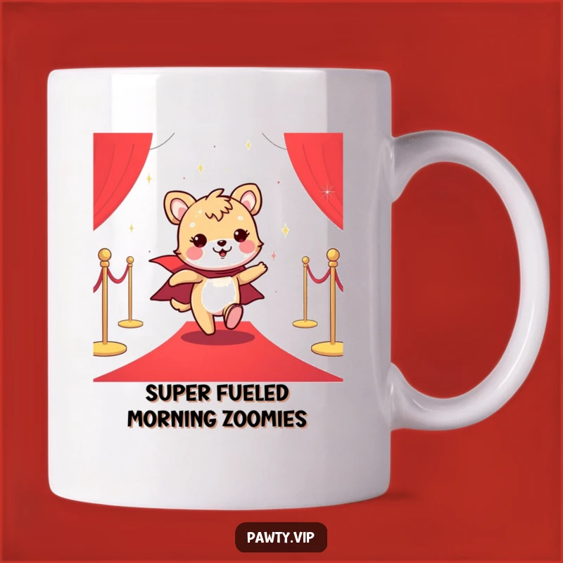 Funny Star Animal Red Carpet Mug: Cheerful Cape Hero's Dashing Gift
