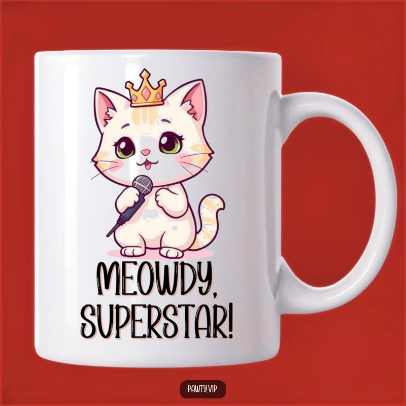 Funny Cat Queen Mug: Sparkly Crown & Mic Gift for Divas