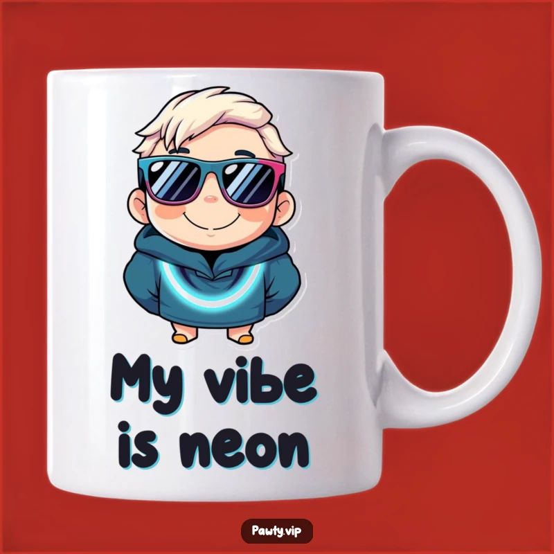 Funny Neon Party Character Mug: Oversized Sunglasses, Flashy Necklace, Perfect Humorous Gift