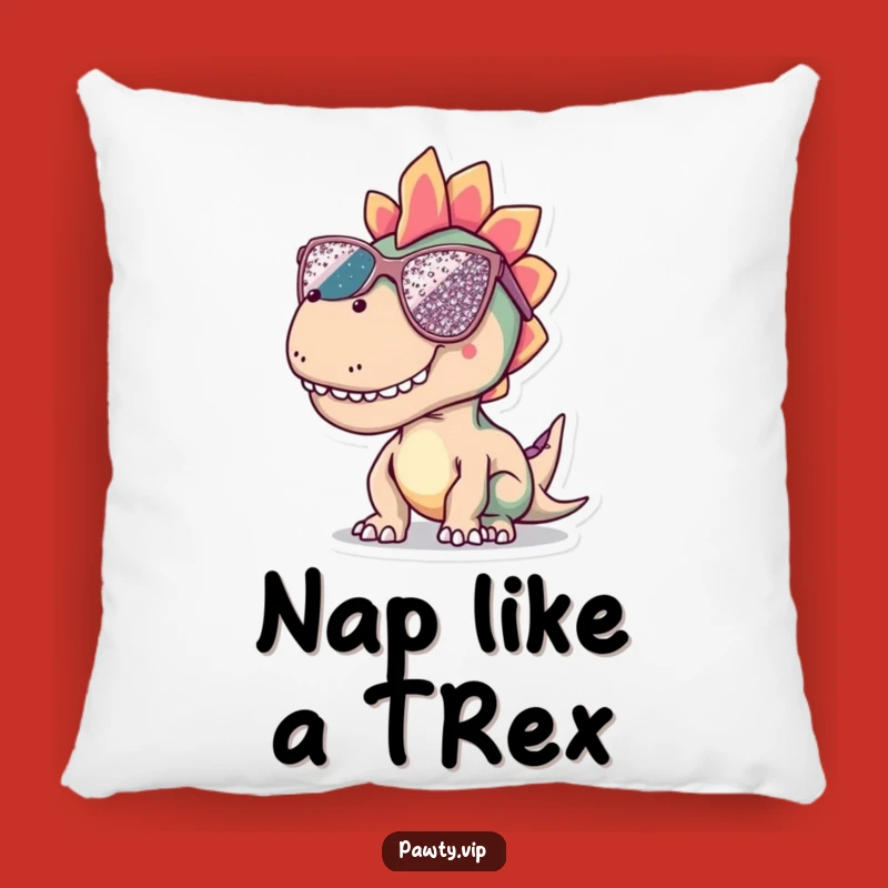 Funny Dinosaur Sunglasses Pillow: Soft and decorative, with a cool dino and big shades, a perfect funny gift.