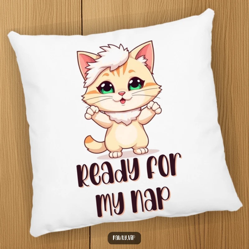 Funny Pillow showcasing a cute, stylized cat character draped in a luxurious feather boa, striking a bold pose.