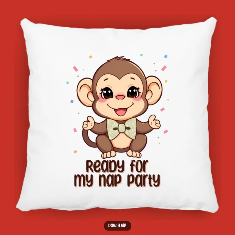 Funny Monkey Confetti Bow Tie Pillow: Cozy & Hilarious Accent for Comfy Fun