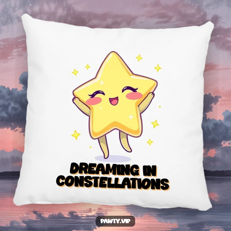 Funny Pillow featuring a sparkly star character winking and doing a jig, adding a touch of cosmic coziness.