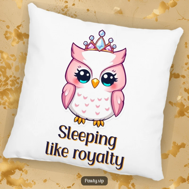 Funny Owl Pillow: A charming owl adorned with a jeweled tiara, offering humorous comfort and regal elegance.