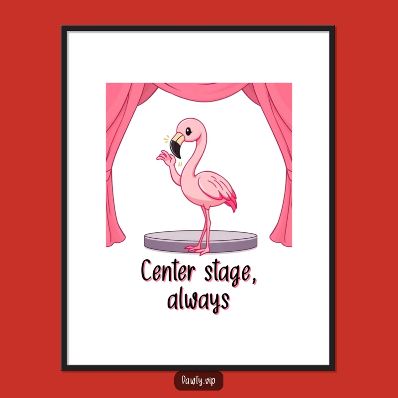 Instant Download: Funny Kawaii Flamingo Diva Digital Art Print for a Dramatic Statement