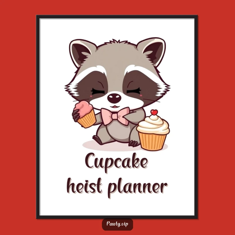Funny Raccoon Digital Print: Mischievous Cupcake Raccoon Art, Instant Humorous Decor Gift