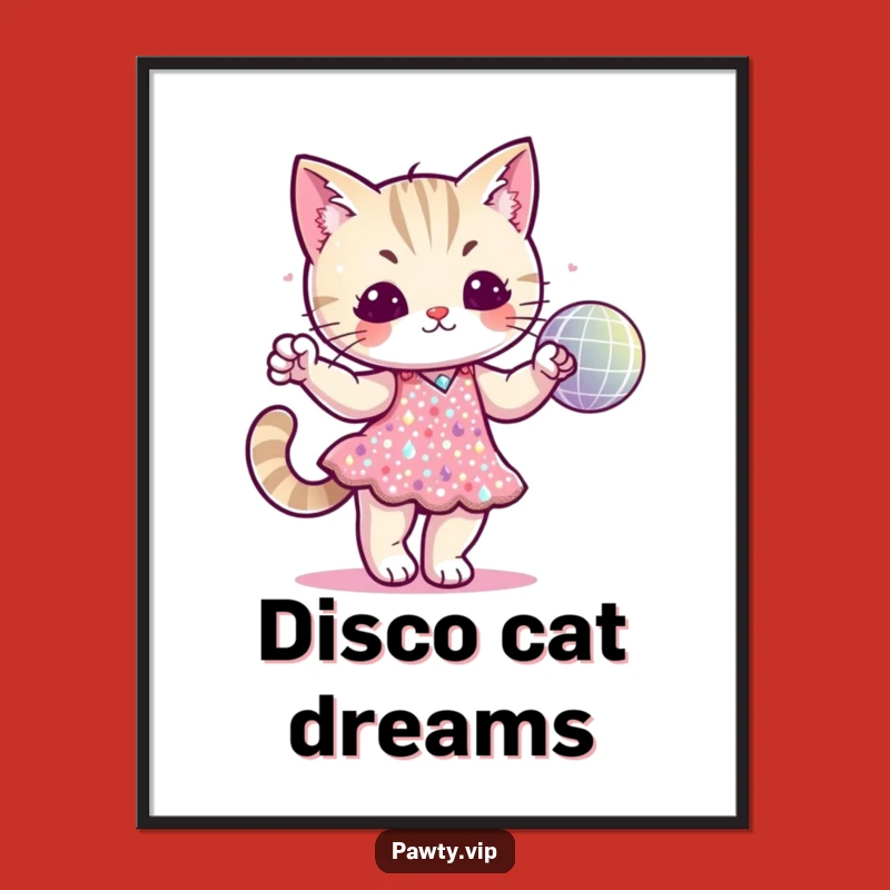 Funny Disco Cat Sequin Dress Digital Art: Glamorous Feline Decor