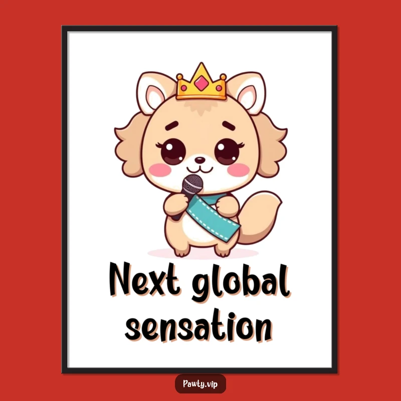 Funny Kawaii Animal Microphone Superstar Digital Art Print