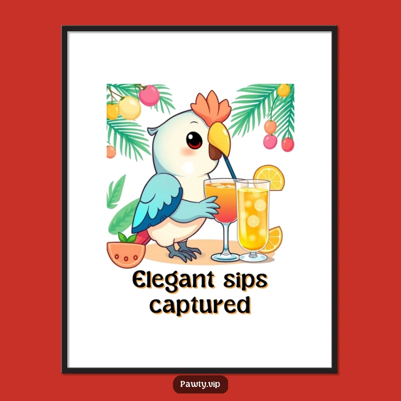 Funny Kawaii Parrot Digital Art: Festive Sips For Tropical, Cheerful Decor