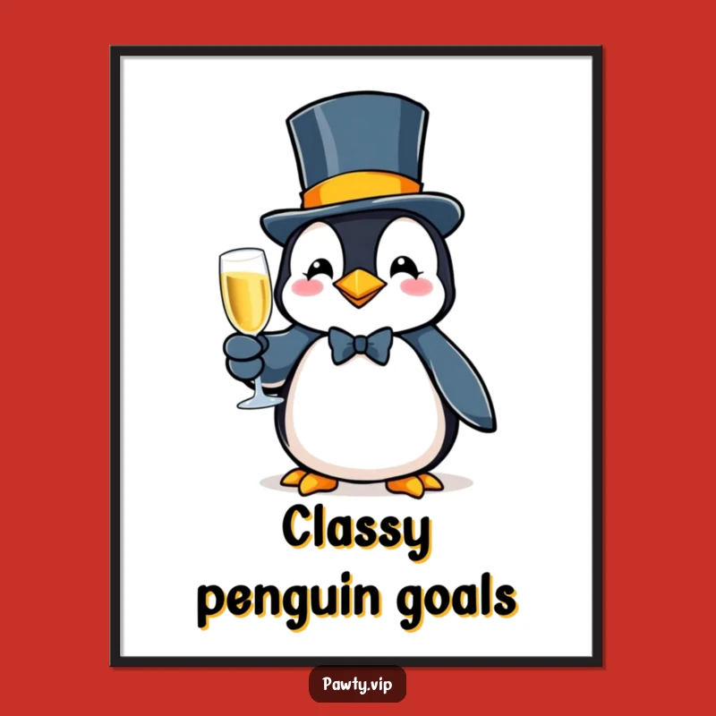 Funny Penguin Gala Digital Print: Sophisticated Wall Art Gift