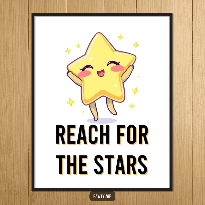 Funny Digital Art Print of a sparkly star character winking and doing a little jig, perfect for celestial decor.