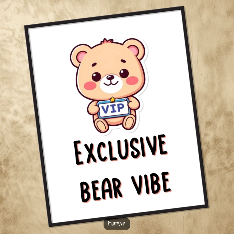 Funny VIP Bear Digital Art Print of a beaming bear with a VIP pass, offering instant exclusive humor to any screen.