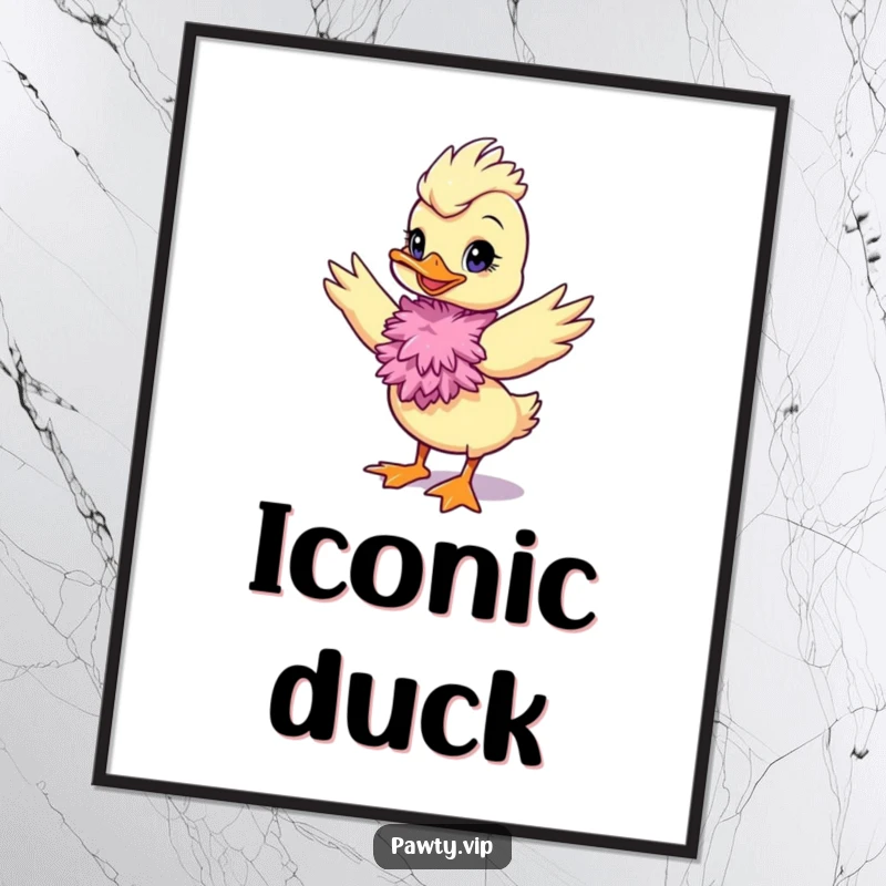 Funny duck diva digital art print with a feather boa striking a pose, offering humorous glamour.