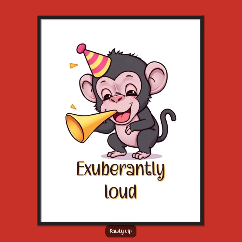 Instant Download: Funny Kawaii Chimp Party Digital Art Print for Exuberant Decor