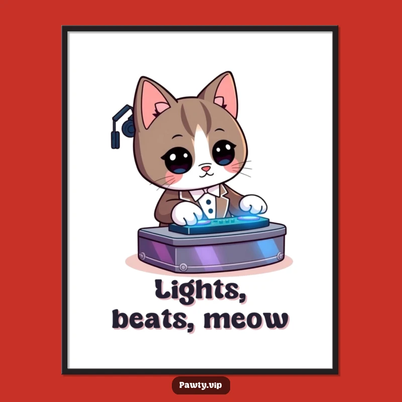 Instant Download: Funny Kawaii Tuxedo Cat DJ Digital Art Print for Your Walls