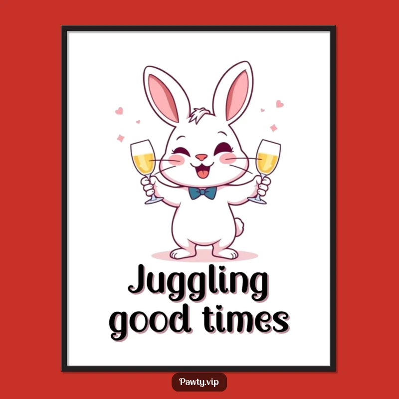 Instant Merriment: Funny Juggling Rabbit Digital Art, a Joyful Funny Gift!