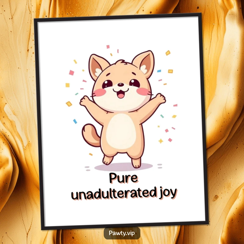 Funny kawaii animal character dancing wildly with confetti falling all around - digital funny art.