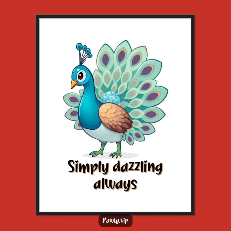 Funny Glitter Peacock Digital Art: Glamorous Wall Decor, Sparkling Print, Instant Funny Gift