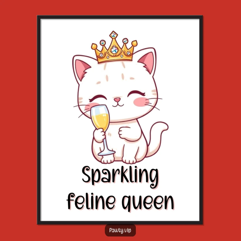 Funny Kawaii Cat Digital Art Print: Instant Download Glam Decor, Hilarious Gift