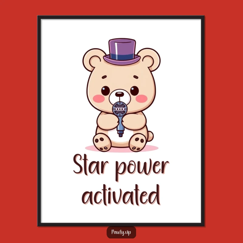 Funny Kawaii Bear Microphone Digital Art: Instant Star Decor Gift