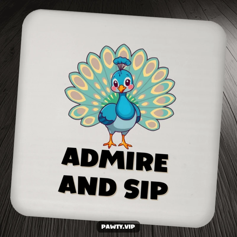 Funny peacock animal fanning its tail feathers, a set of funny and stylish coasters.