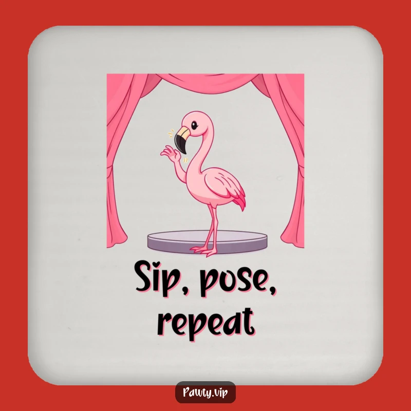 Funny Kawaii Flamingo Diva Drink Coaster: Protect Surfaces with Stage Glamour