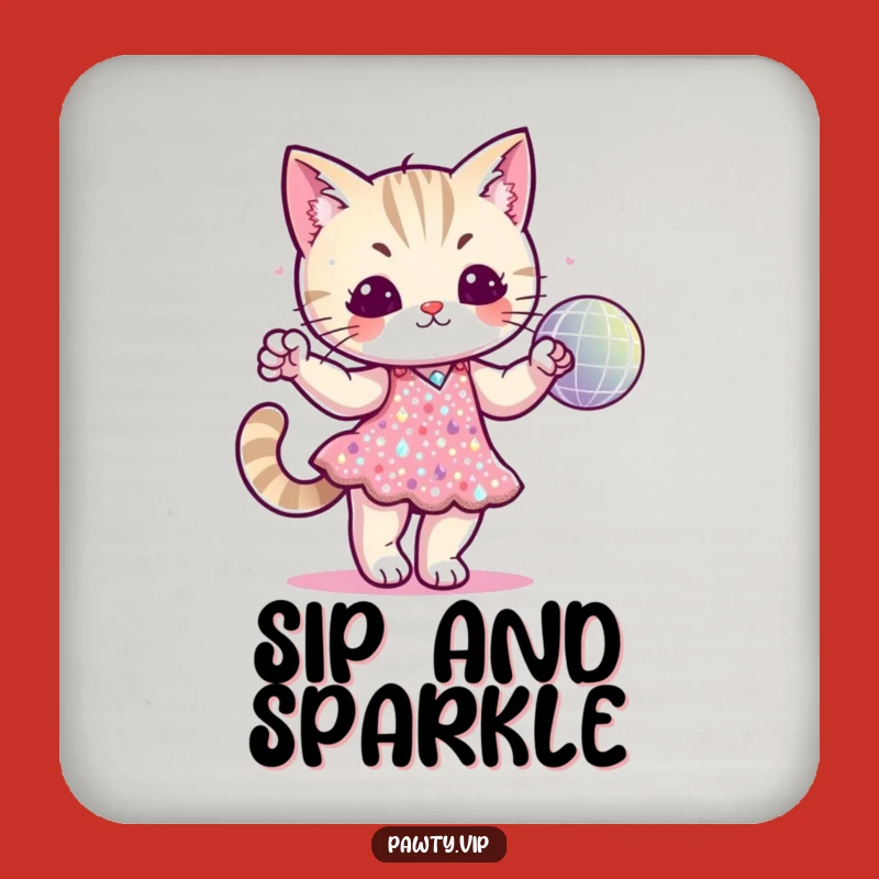 Funny Disco Cat Sequin Dress Coasters: Protect Surfaces with Glamour