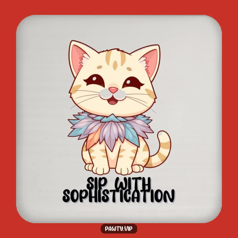 Funny Giggling Cat Coaster: Protect Surfaces with Feather Boa Chic!