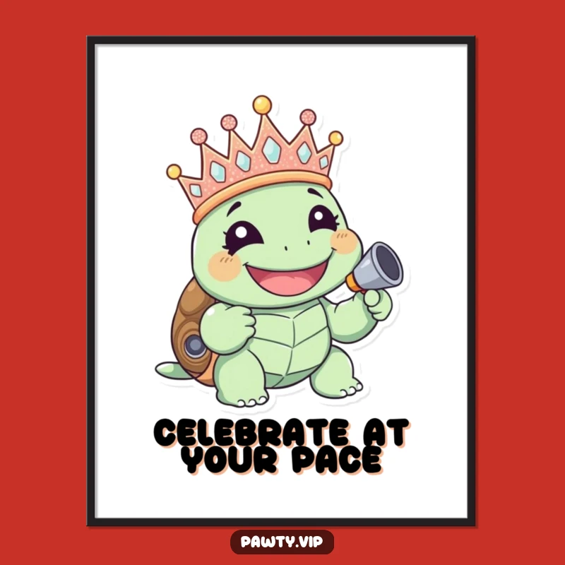 Funny Giggling Turtle Crown Poster: Hilarious Wall Art for Party Enthusiasts
