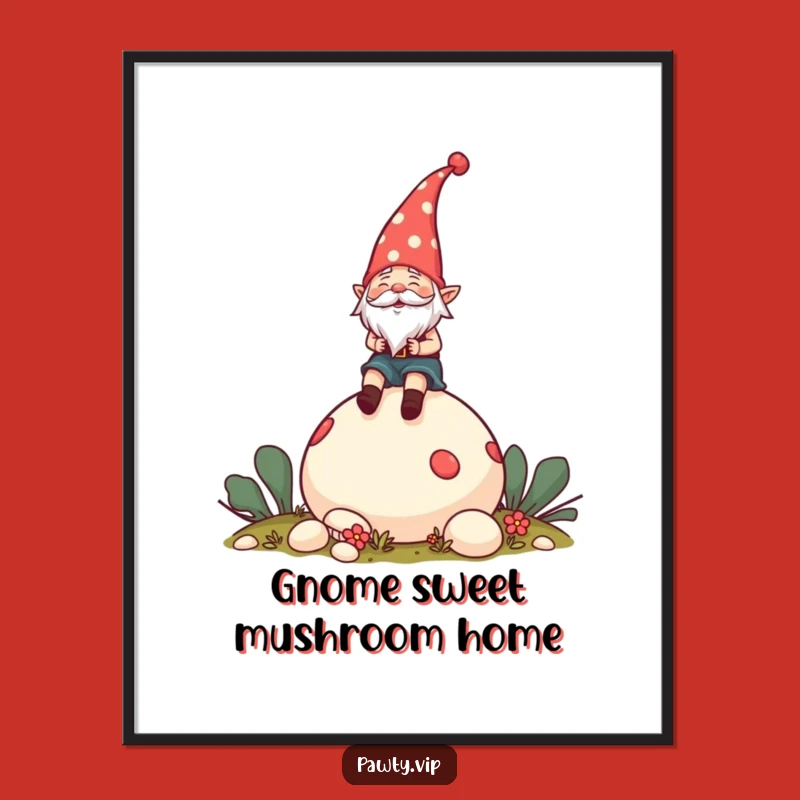 Funny Gnome Mushroom Poster: Cheerful Rider Art, Great Whimsical Decor Gift