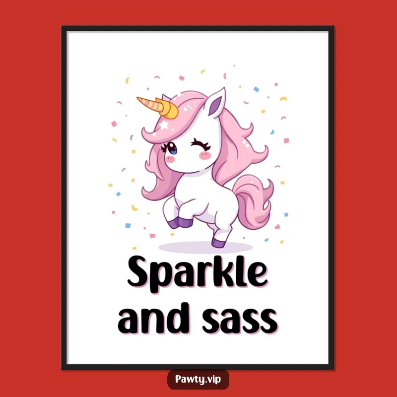 Funny Kawaii Unicorn Poster: Shimmering Mane Dancing Art For Magical, Whimsical Decor