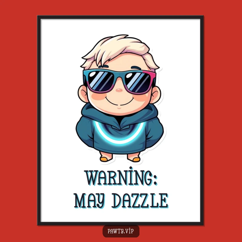 Funny Neon Party Character Poster: Vibrant Art, Oversized Sunglasses, Cool Decor, Gift Idea