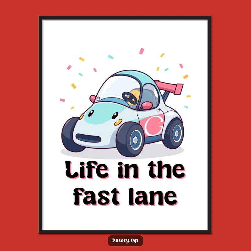 Funny Race Car Party Poster: Vibrant wall art of a speedy car, a festive and funny gift.