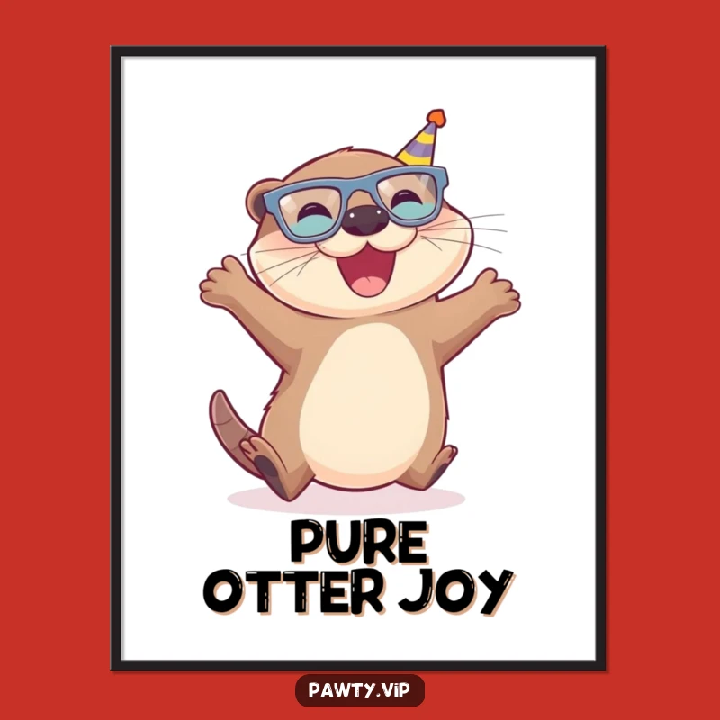 Funny Otter Poster, Party Glasses Otter Wall Art, Perfect Joyful Decor Gift