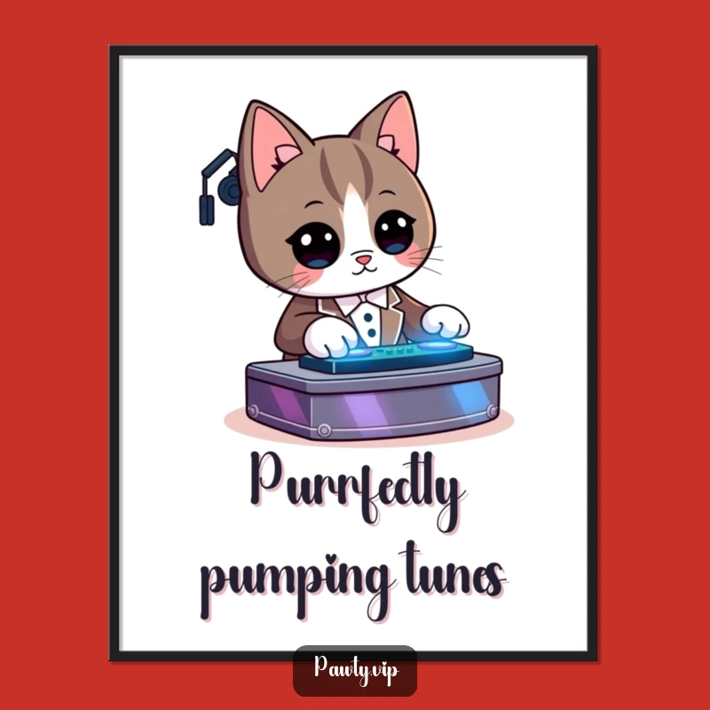 Funny Kawaii Tuxedo Cat DJ Poster: Add a Splash of Humor and Music to Your Walls
