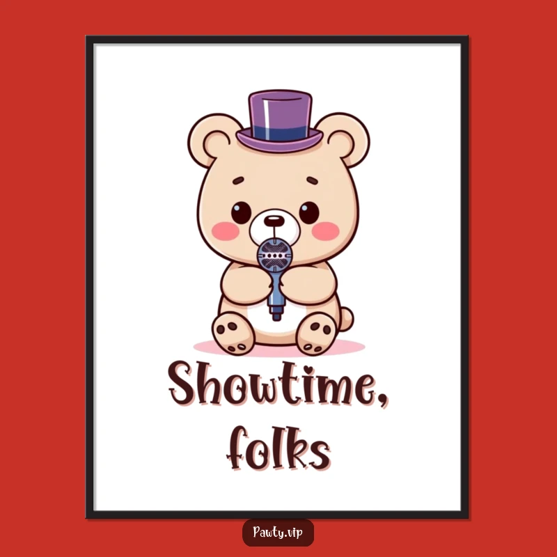 Funny Kawaii Bear Microphone Poster: Star Wall Art Gift