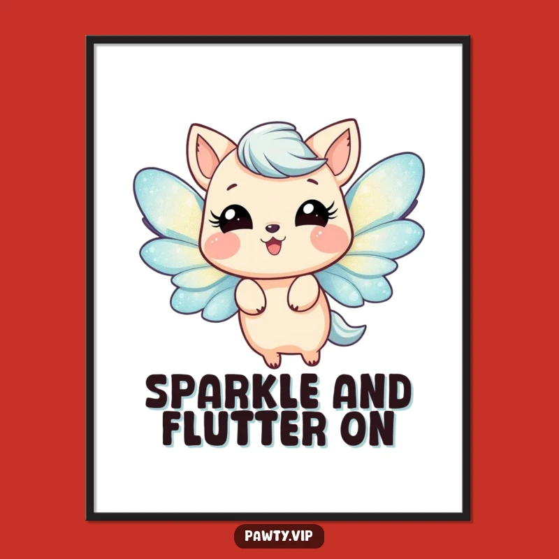 Funny Joyful Animal Poster - Glittery Wings Art - Adorable Funny Gift!
