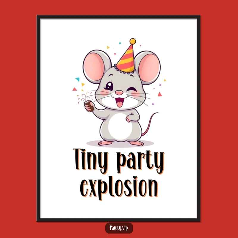 Funny Mouse Party Popper Poster – Joyful Celebration Art for Walls
