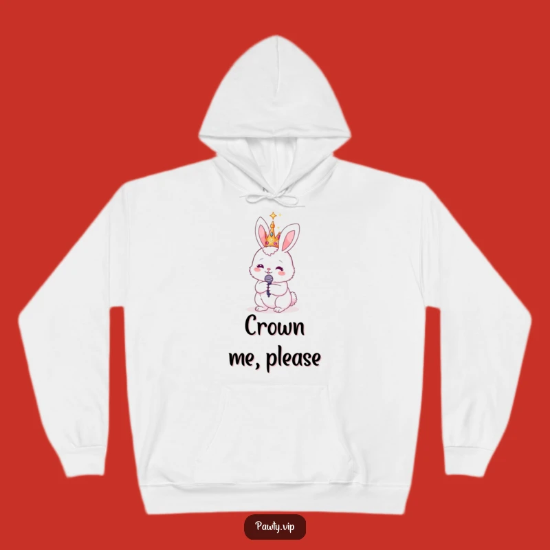 Cozy Funny Bunny Rockstar Hoodie: Sparkly Crown & Mic for Star Power